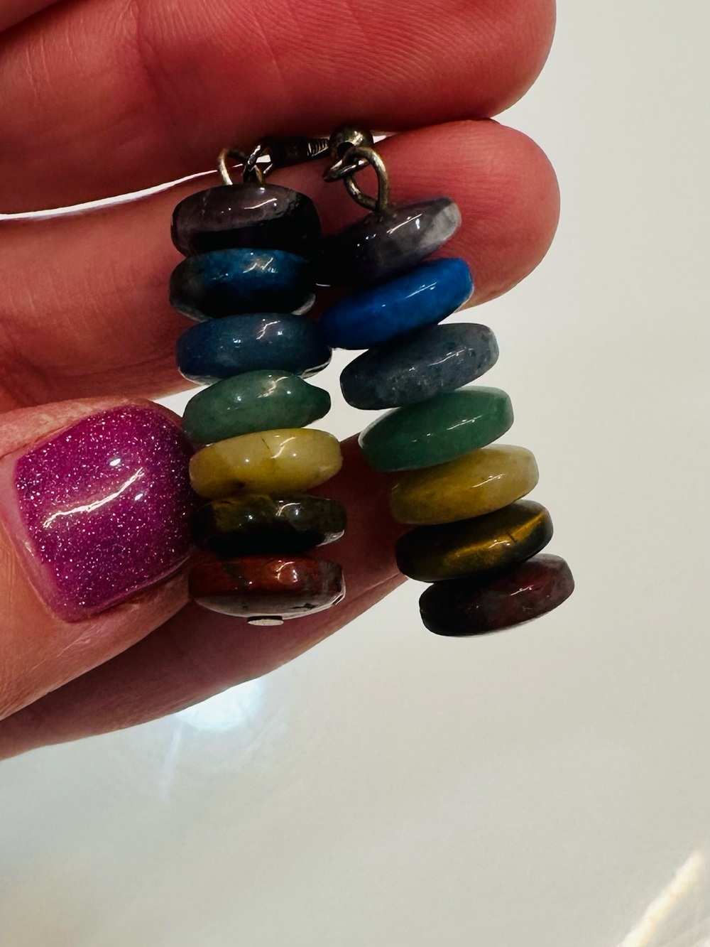 Handmade Rainbow Stacked Genstone Earrings - Picture 2 of 7
